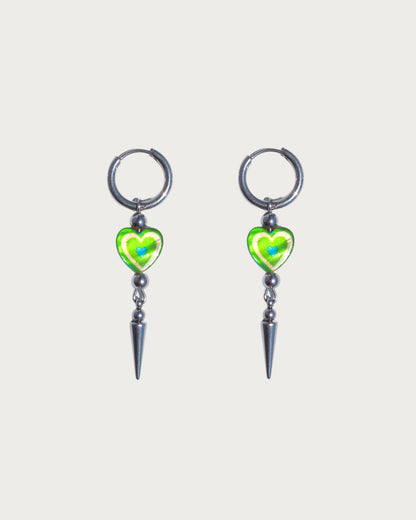 Teresa Red Heart Spike Silver Drop Hoop Earrings