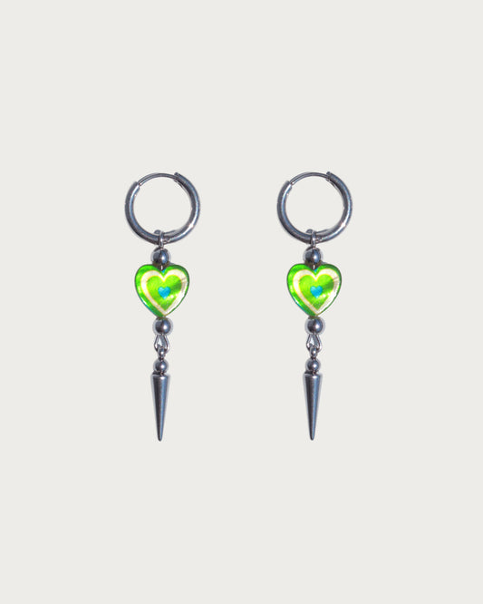 Teresa Green Heart Spike Silver Drop Hoop Earrings