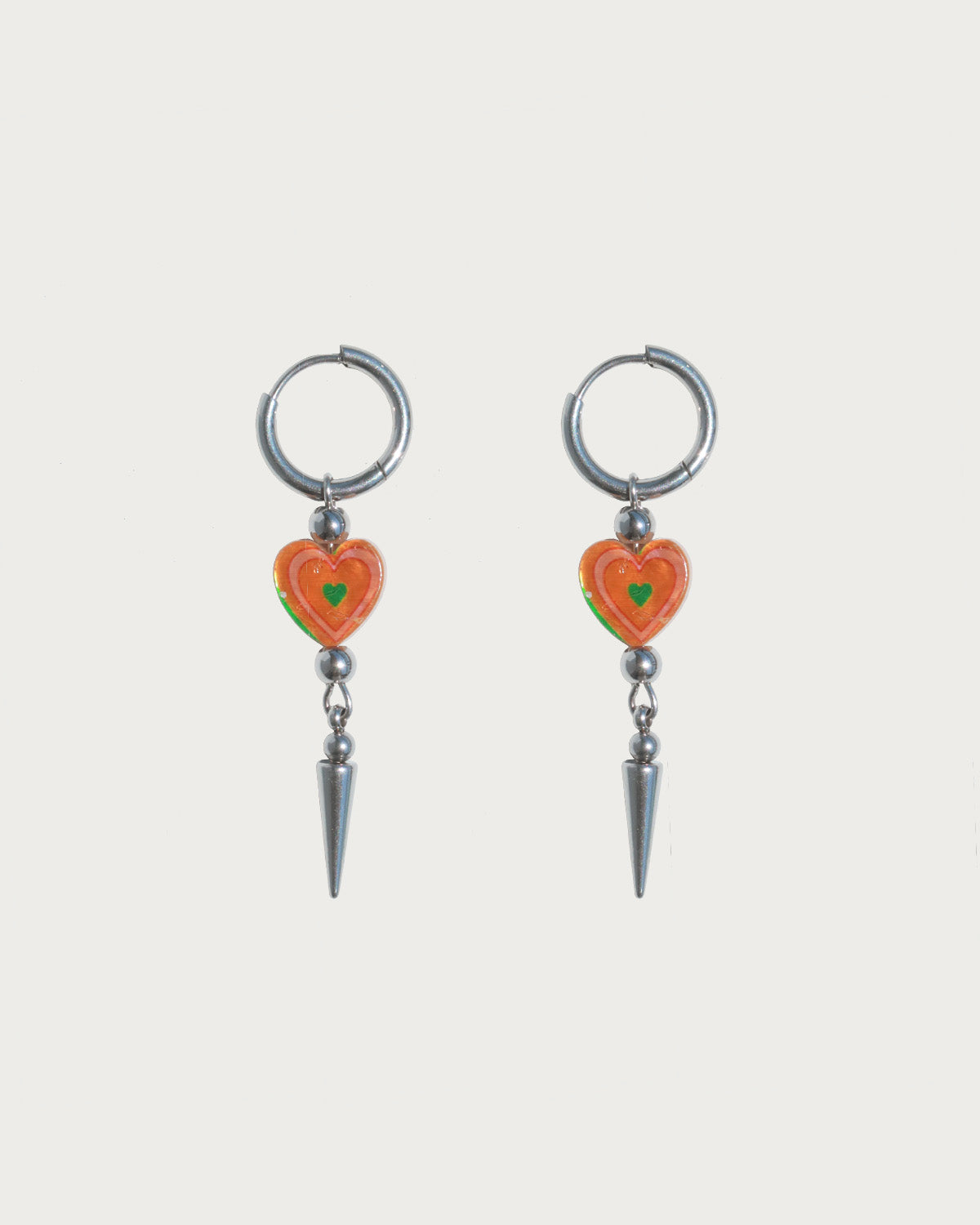 Teresa Red Heart Spike Silver Drop Hoop Earrings