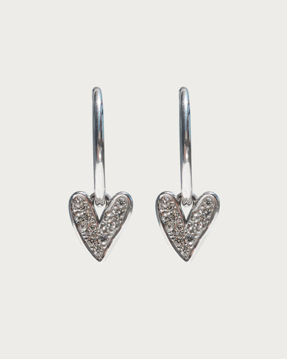 Tone Heart Crystal Silver Hoop Earrings