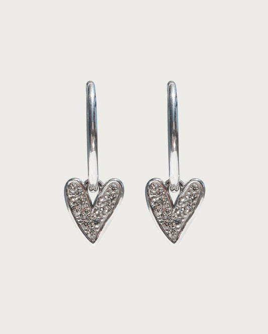 Tone Heart Crystal Silver Hoop Earrings