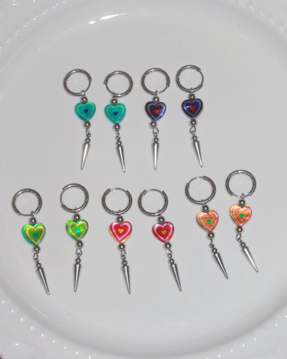 Teresa Purple Heart Spike Silver Drop Hoop Earrings