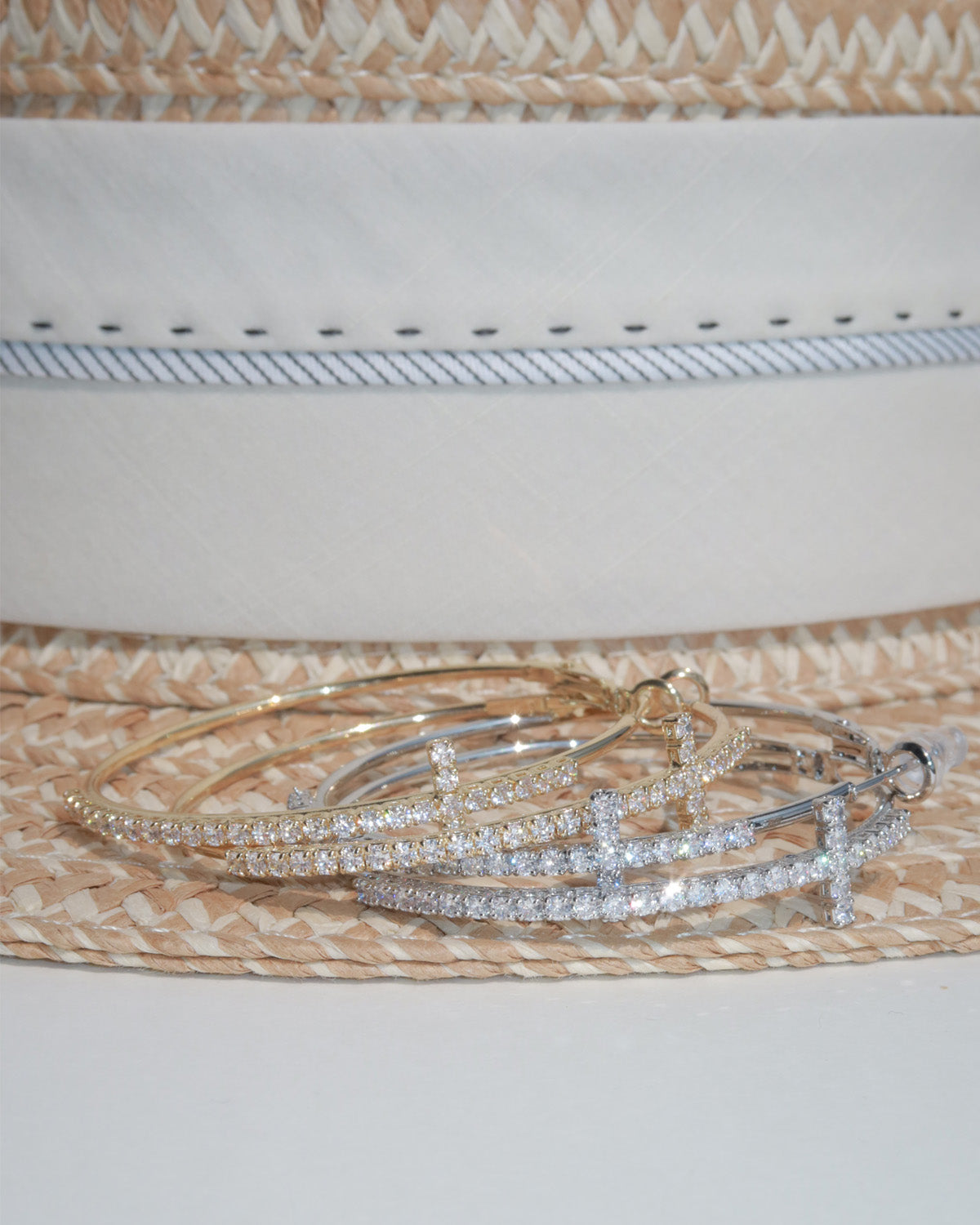 Angelina Divine Spark Cross Silver Hoop Earrings