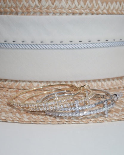 Angelina Divine Spark Cross Silver Hoop Earrings