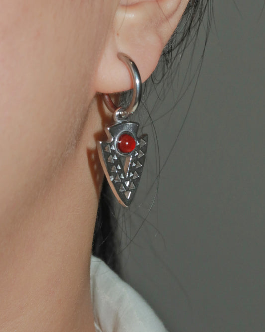 Nyra Red Tribal Arrowhead Silver Hoop Earrings