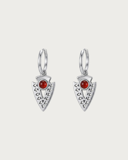 Nyra Red Tribal Arrowhead Silver Hoop Earrings