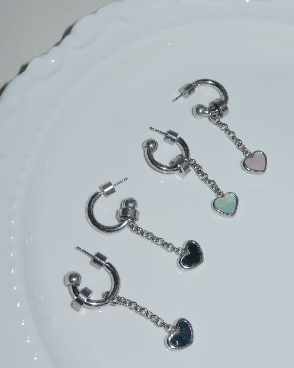 Noelle Black Heart Silver Hoop Earrings