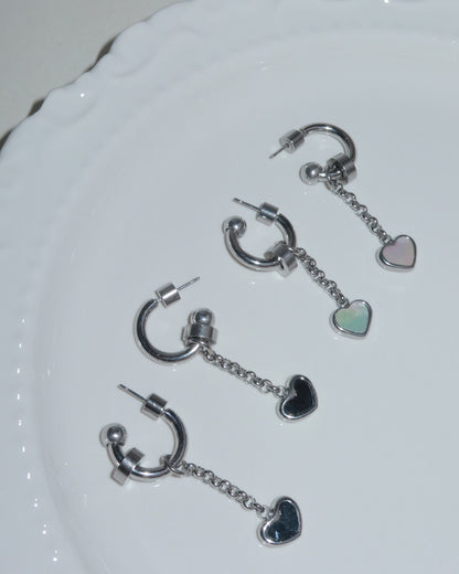 Noelle Black Heart Silver Hoop Earrings