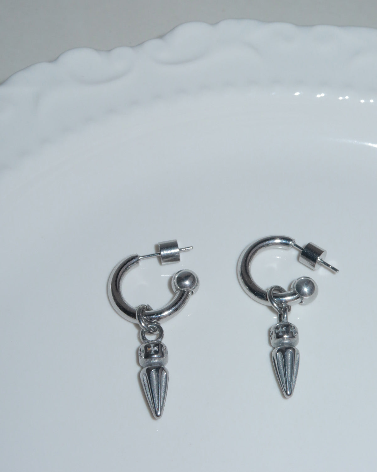 Ayla Spike Charm Silver Hoop Earrings
