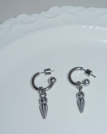 Ayla Spike Charm Silver Hoop Earrings