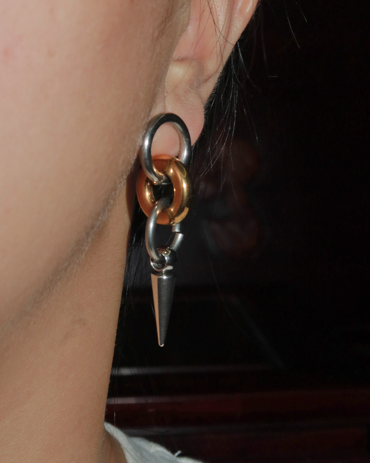 Rhea Dual-Tone Triple Loop Spike Drop Earrings