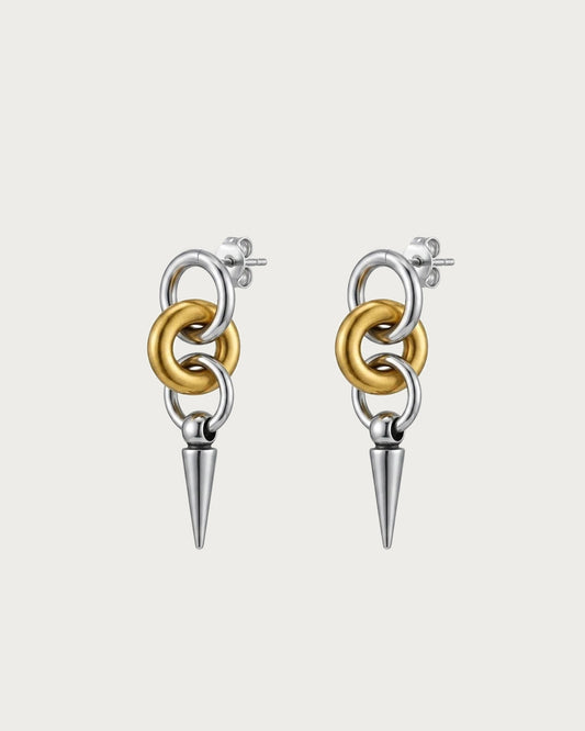 Rhea Dual-Tone Triple Loop Spike Drop Earrings