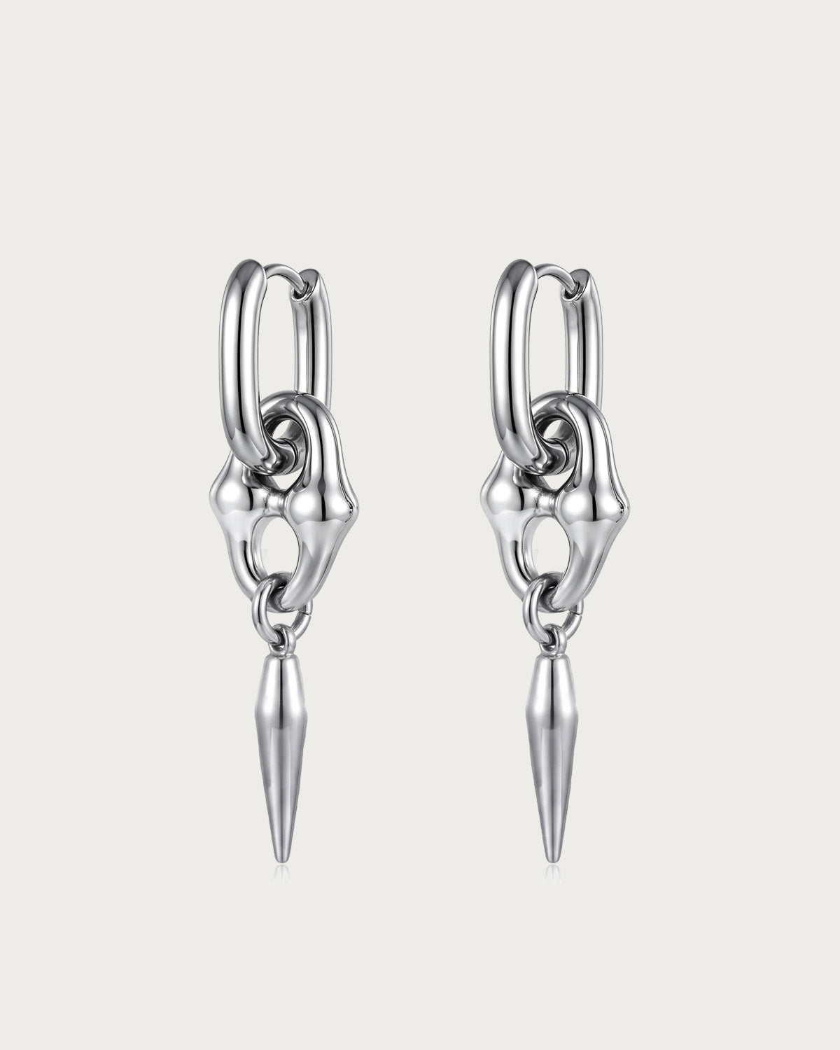 Nox Spiked Bone Silver Drop Earrings