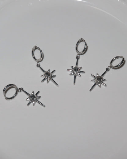 Estelle Celestial Starburst Charm Silver Earrings