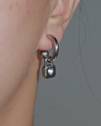 Sybil Heart Lock Silver Drop Earrings