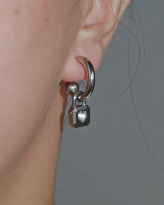 Sybil Heart Lock Silver Drop Earrings