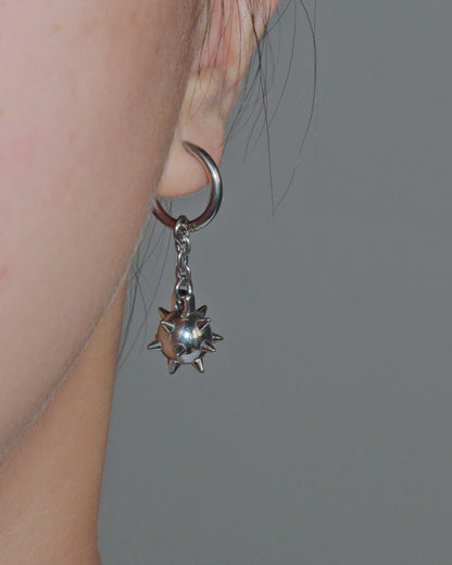 Veda Mace Charm Long Silver Drop Earrings