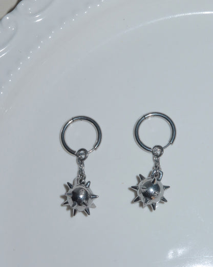 Veda Mace Charm Long Silver Drop Earrings