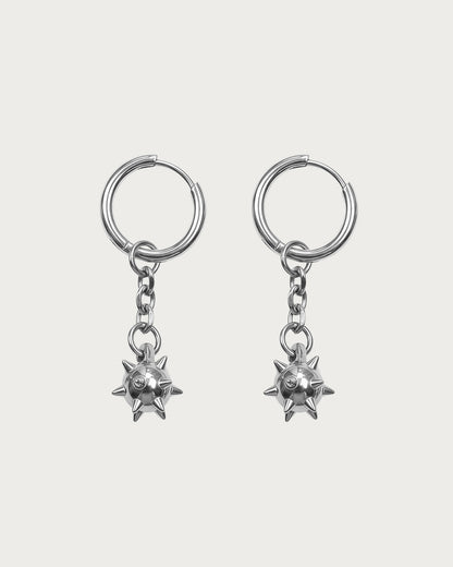 Veda Mace Charm Long Silver Drop Earrings