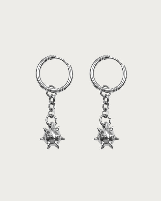 Veda Mace Charm Long Silver Drop Earrings