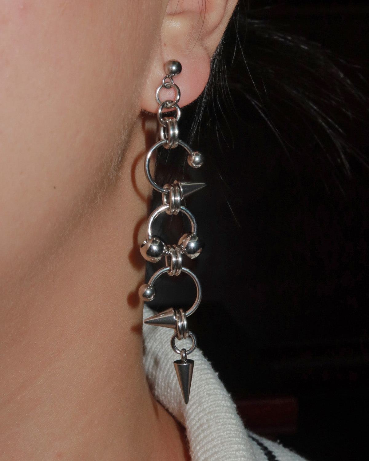 Venom Punk Spike Chainlink Silver Dangle Earrings