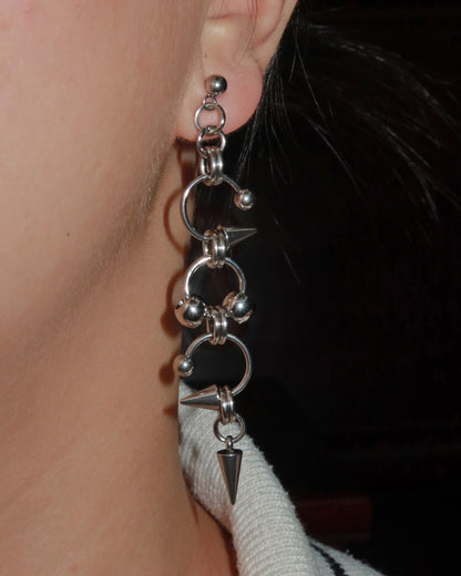 Venom Punk Spike Chainlink Silver Dangle Earrings