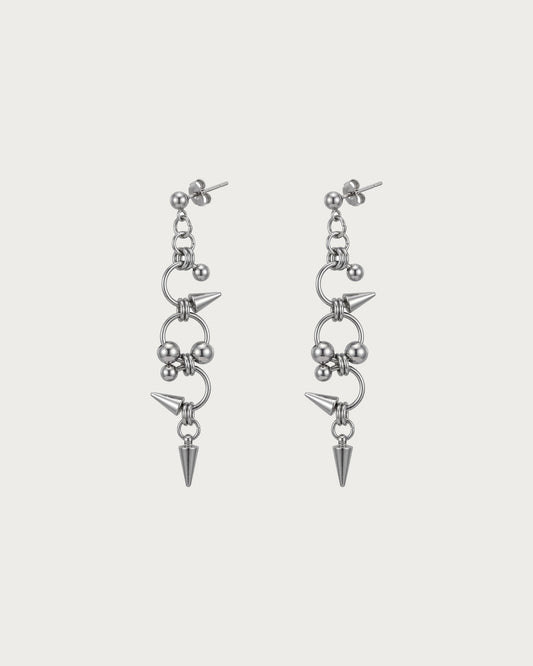 Venom Punk Spike Chainlink Silver Dangle Earrings