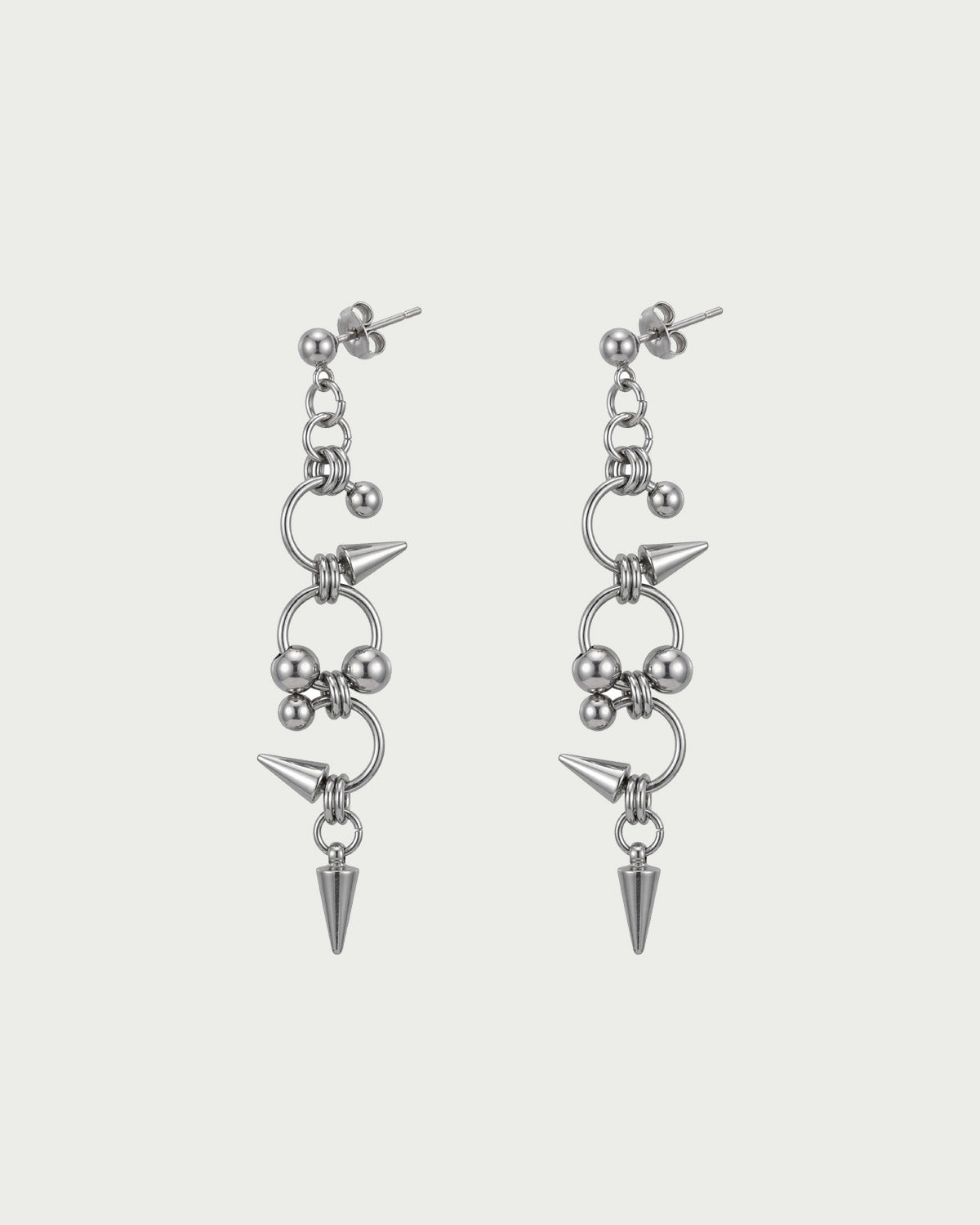Venom Punk Spike Chainlink Silver Dangle Earrings