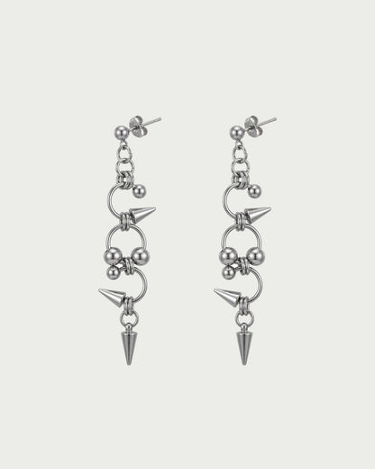 Venom Punk Spike Chainlink Silver Dangle Earrings