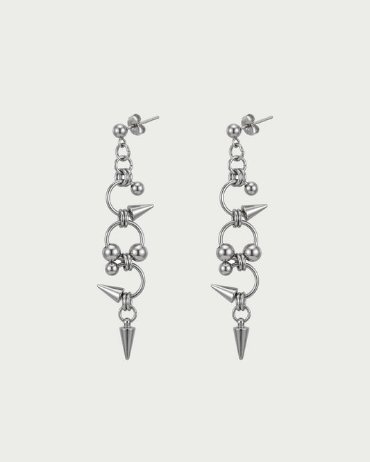 Venom Punk Spike Chainlink Silver Dangle Earrings