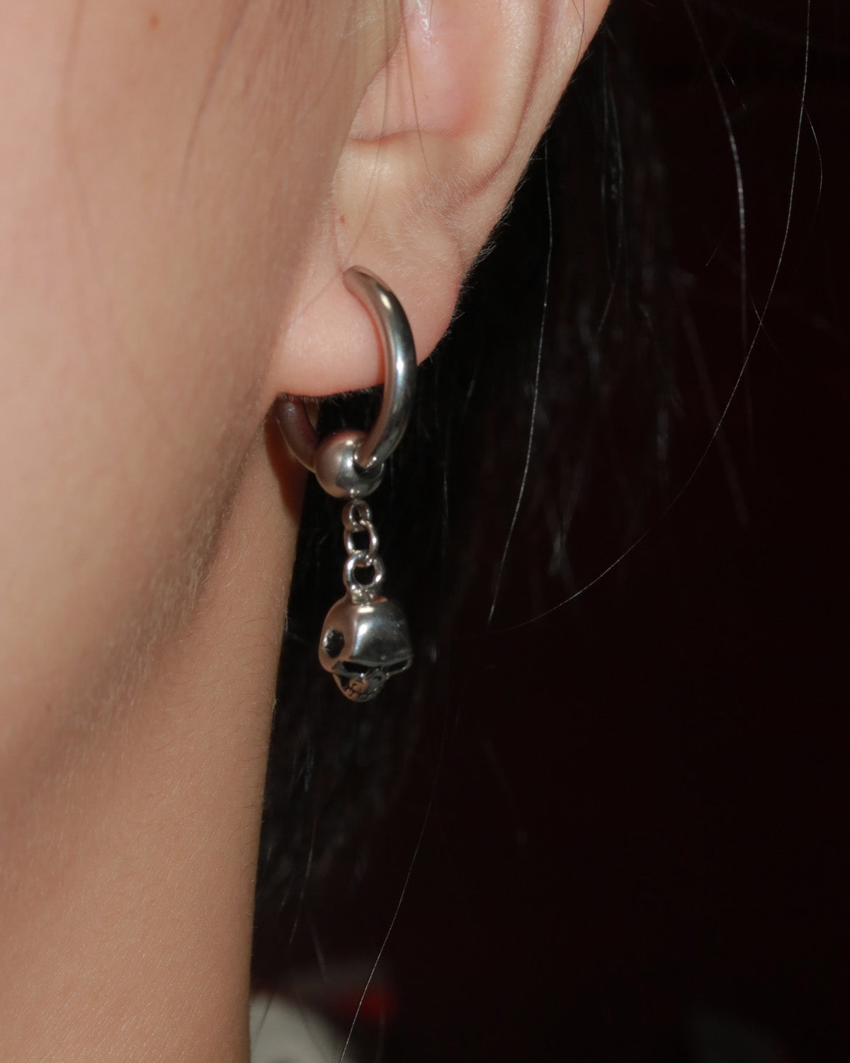 Morta Edgy Skull Silver Hoop Drop Earrings