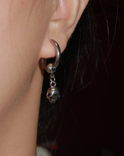 Morta Edgy Skull Silver Hoop Drop Earrings