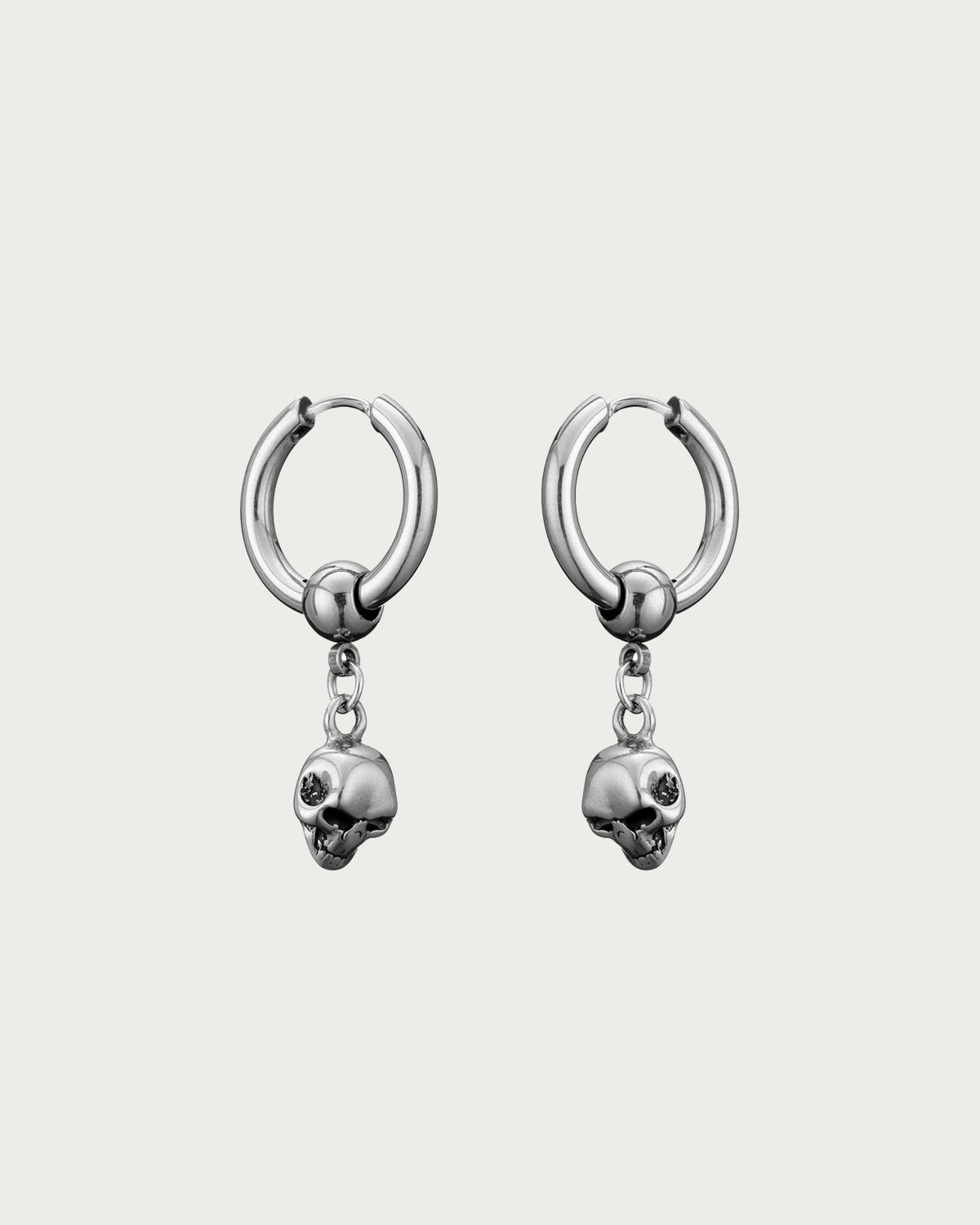 Morta Edgy Skull Silver Hoop Drop Earrings