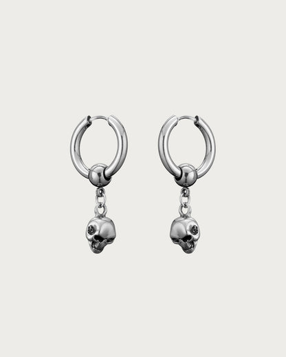Morta Edgy Skull Silver Hoop Drop Earrings