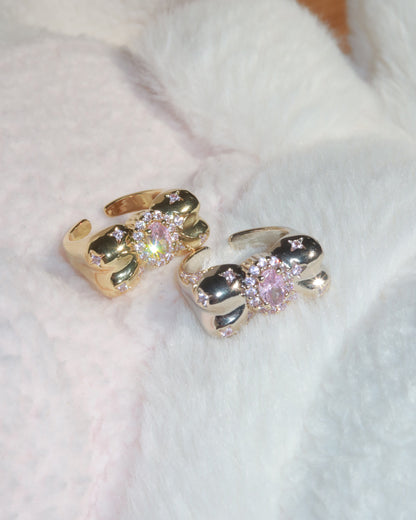 Mirelle Pink Gem Golden Bow Ring