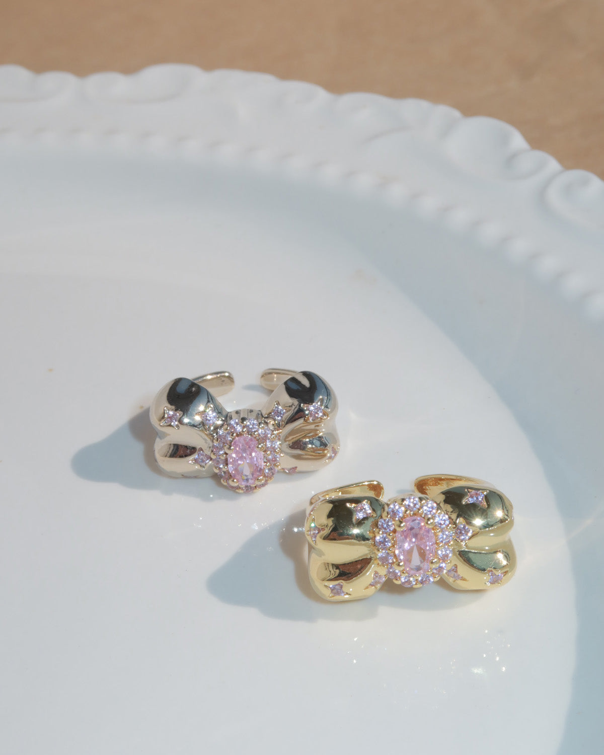 Mirelle Pink Gem Golden Bow Ring