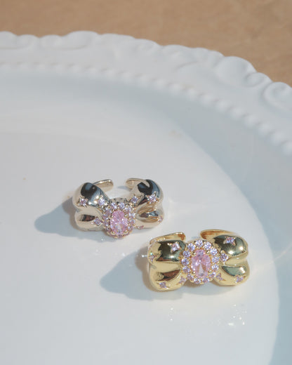 Mirelle Pink Gem Golden Bow Ring