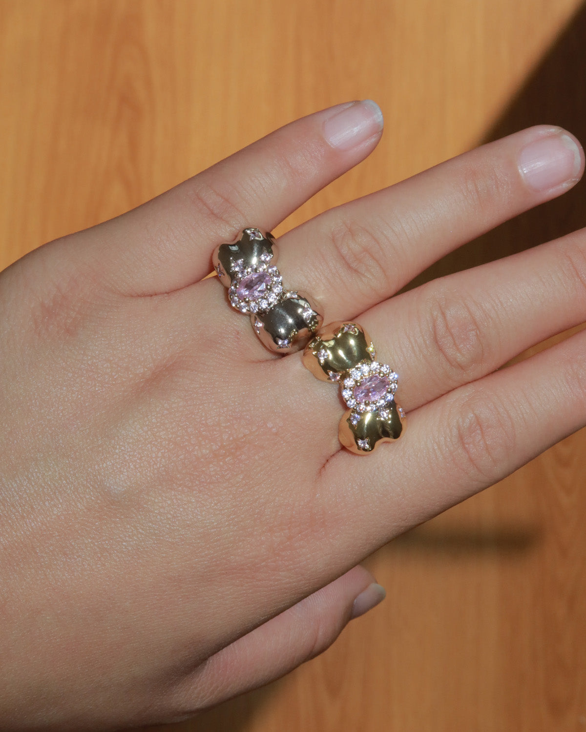 Mirelle Pink Gem Golden Bow Ring