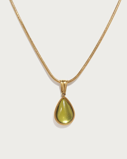 Waterdrop Green Golden Pendant Necklace