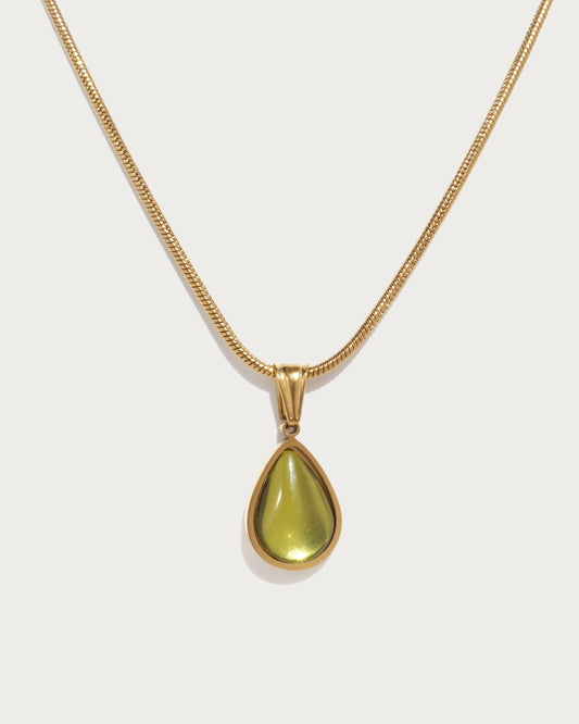 Waterdrop Green Golden Pendant Necklace