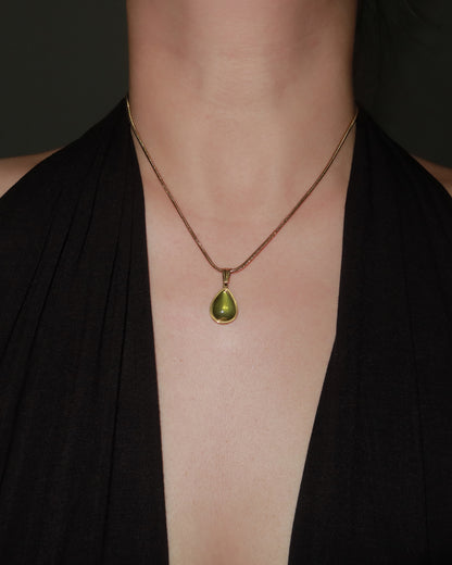 Aurora Waterdrop Green Golden Pendant Necklace
