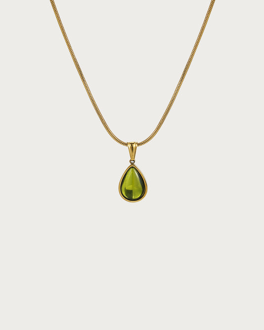 Collar con colgante de gota de agua verde dorado