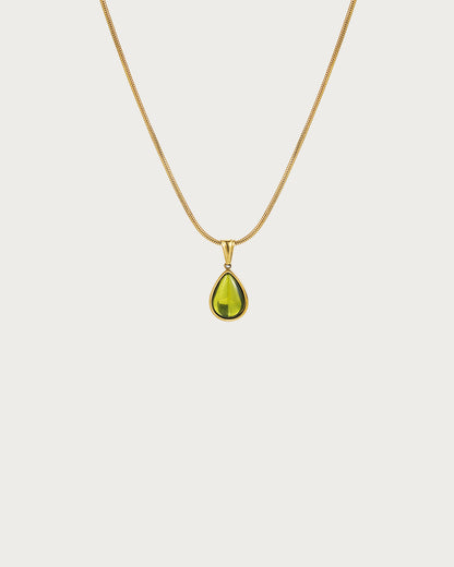 Collar con colgante de gota de agua verde dorado
