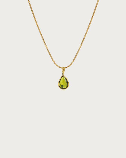 Waterdrop Green Golden Pendant Necklace