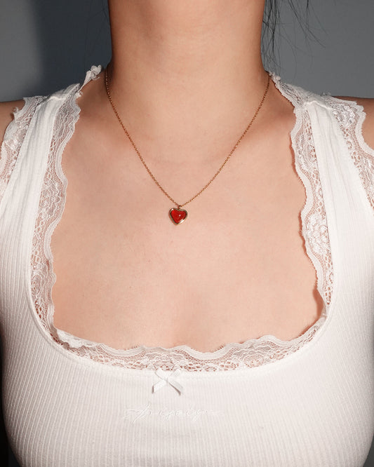 Red Heart Golden Pendant Necklace