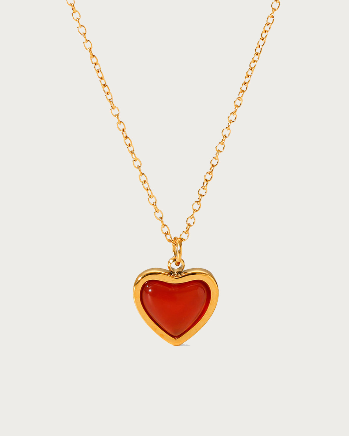 Red Carnelian Stone Heart Golden Pendant Necklace