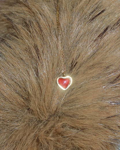 Judith Red Carnelian Stone Heart Golden Pendant Necklace