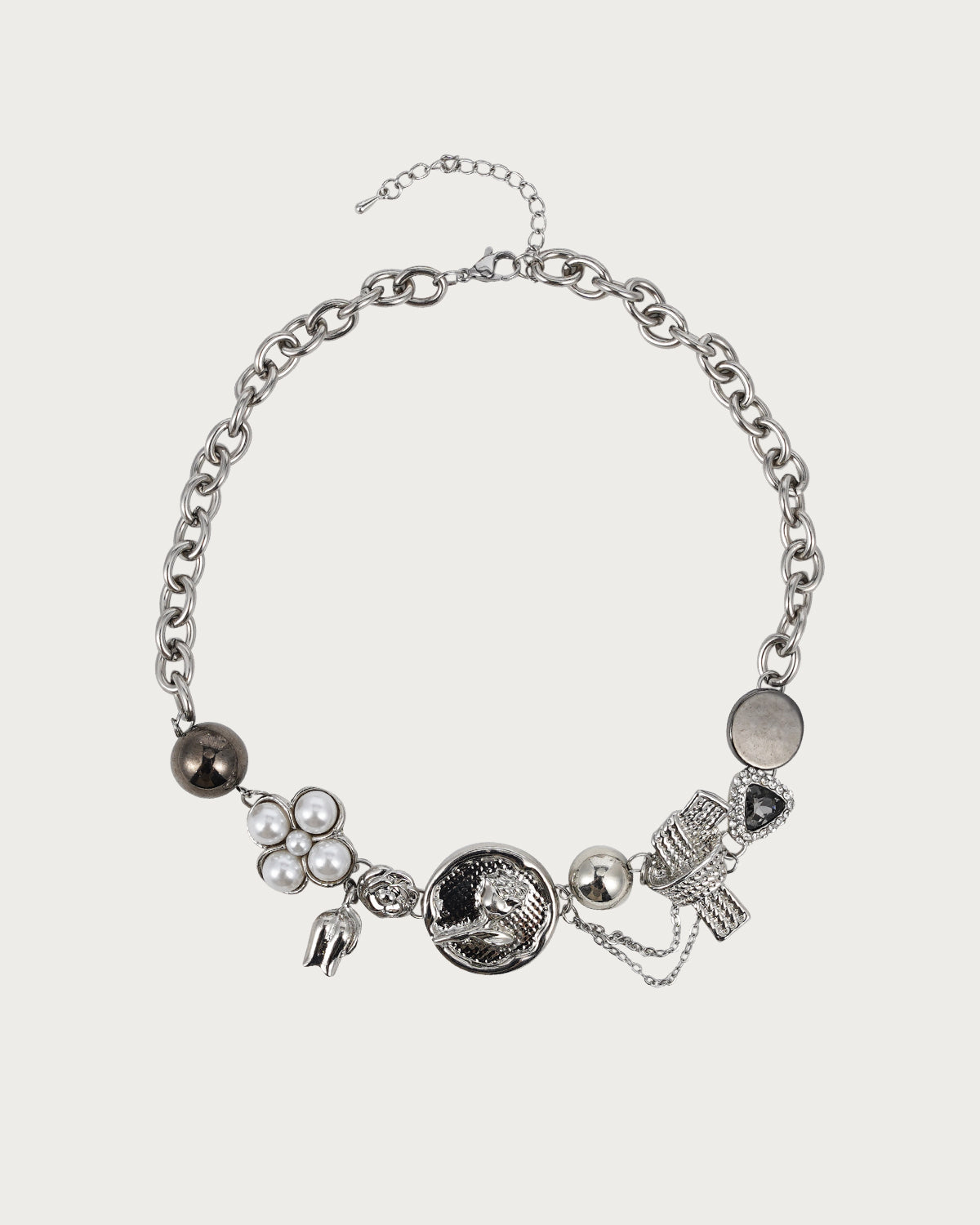 Crystal Rose Pearl Silver Choker Necklace