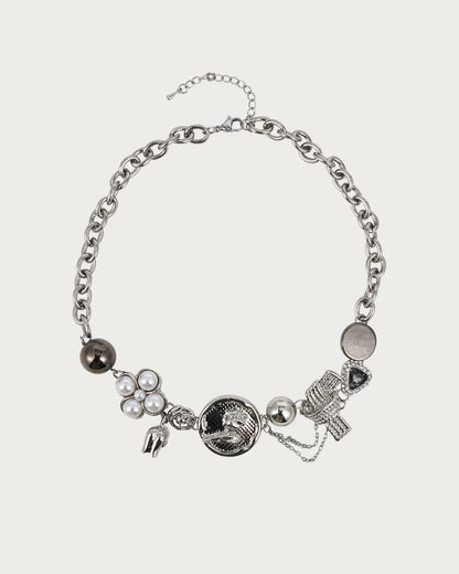 Crystal Rose Pearl Silver Choker Necklace
