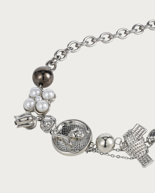 Gargantilla de plata con perla rosa